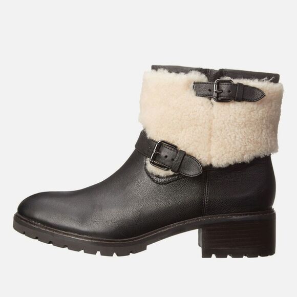 Coach Gabriella Boot 8 Black Natural Leather/Shearling Ankle Boots Sz 7.5 37.5 - Picture 2 of 11
